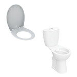 Miska WC stojąca Rekord - ze spłuczką nasadzaną, lejowa, odpływ poziomy, podwyższona, Rimfree Deska sedesowa WC wolnoopadająca Rekord mocowanie od góry, zawiasy wypinane biała